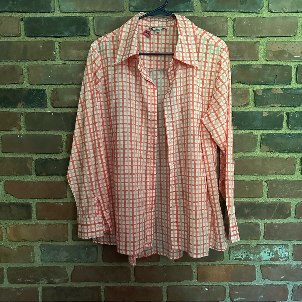 Mishca Geometric Plaid Collared Button Sz XL -46 Chest -29.5” Long